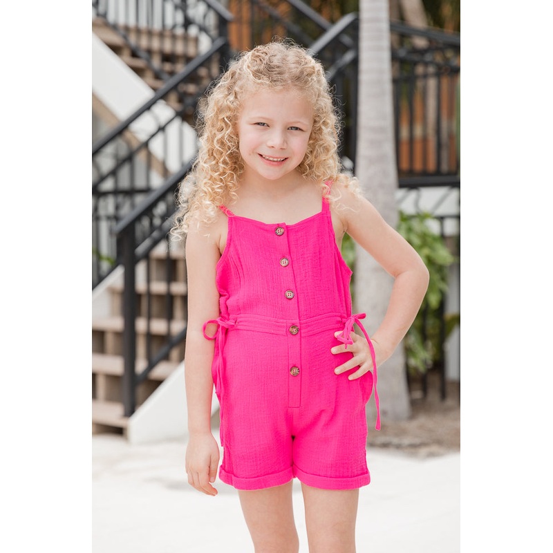 Kid’s Walk The Shore Pink Button Front Collared Romper