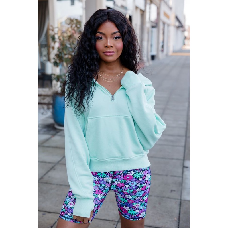 Learn As You Go Mint Acid Washed Quarter Zip Pullover
