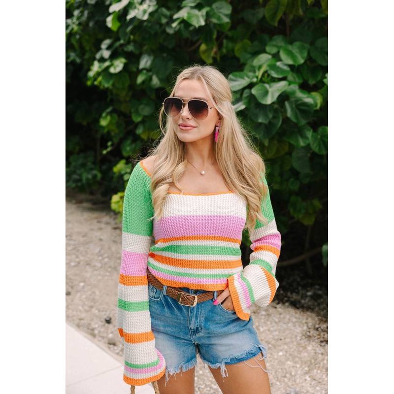 Make It Better Multi Striped Square Neck Sweater
