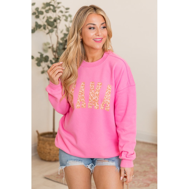 Mama Leopard Pink Graphic Sweatshirt