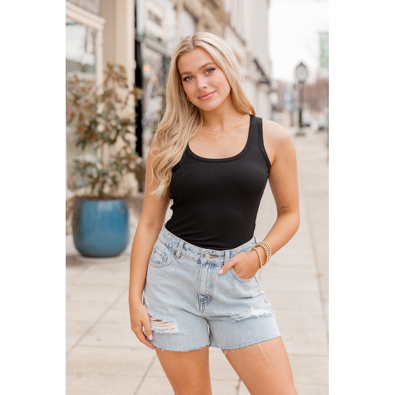 Basic Black Ribbed Scoop Neck Tank FINAL SALE
