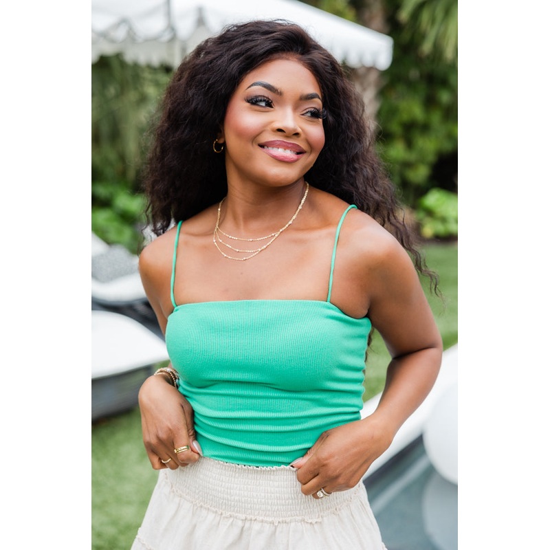 Behind The Times Green Ribbed Square Neck Brami Tank FINAL SALE