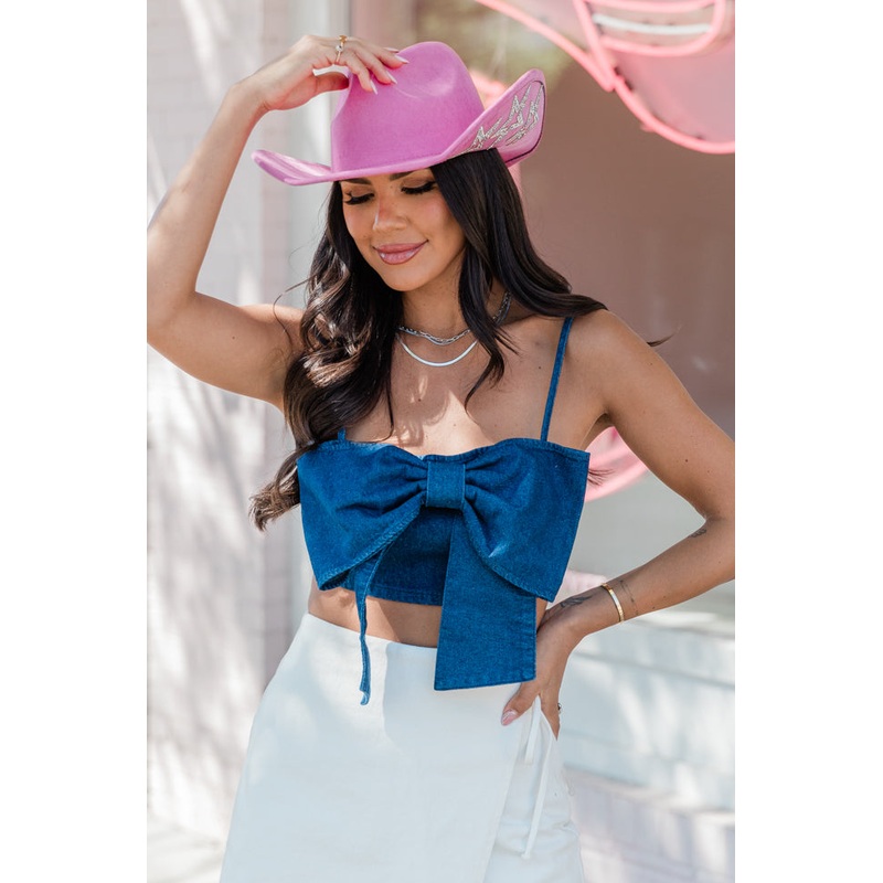 Classic Country Dark Wash Chambray Bow Tank FINAL SALE