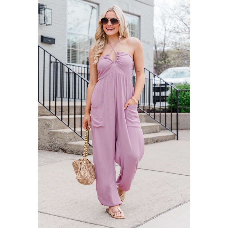 Draw Me In Mauve Halter Neck Jumpsuit FINAL SALE