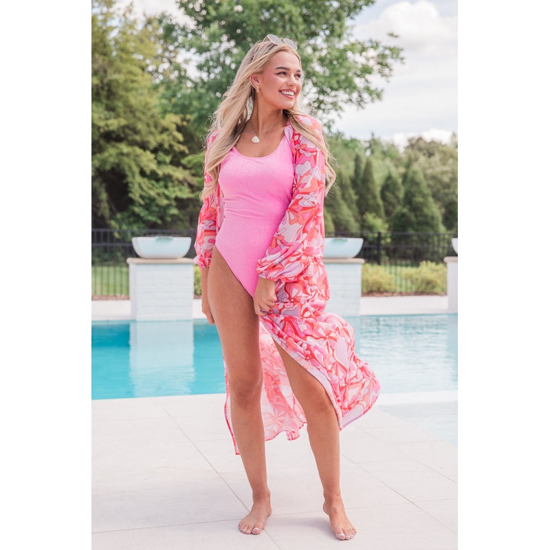 Eyes on Paradise Pink Belted Kimono FINAL SALE