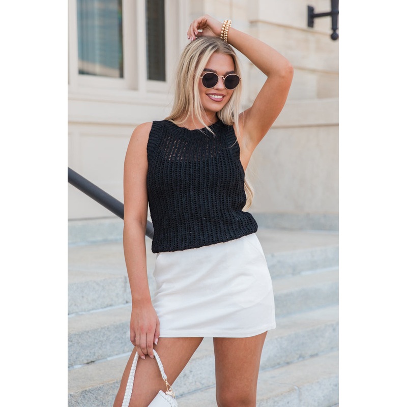French Market Black High Neck Sweater Tank FINAL SALE