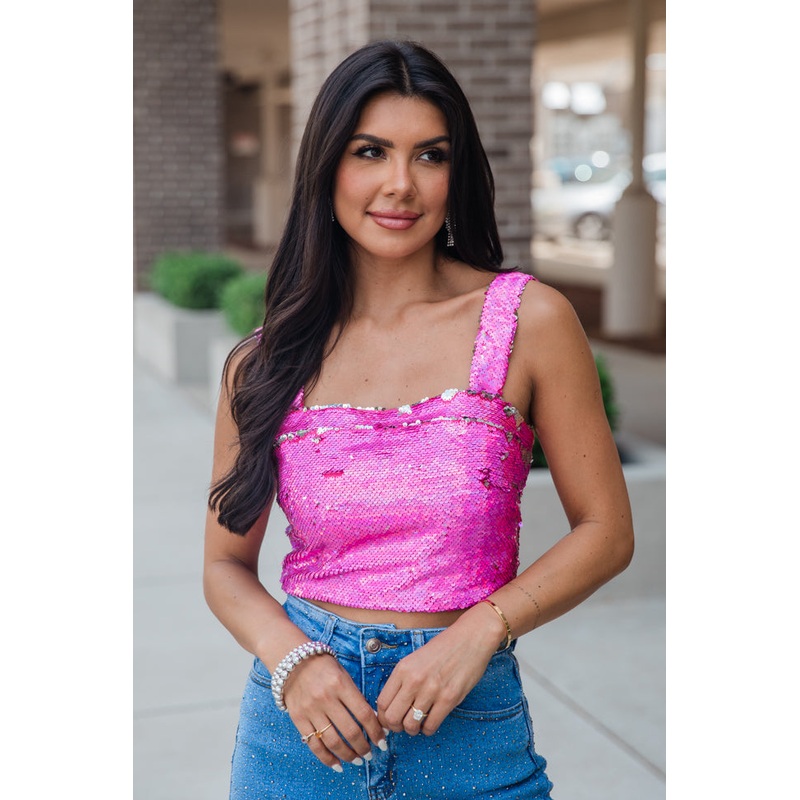 Go To Girl Pink Sequin Crop Tank FINAL SALE