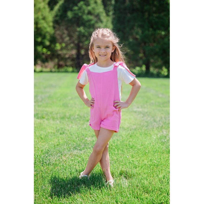 Kid’s Well Loved Hot Pink Tie Shoulder Gauze Romper