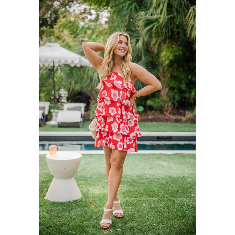 Love Grows Here Red Floral Tiered Dress FINAL SALE