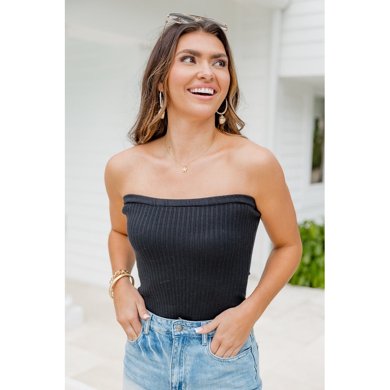Meaningful Moment Black Strapless Knit Bodysuit FINAL SALE