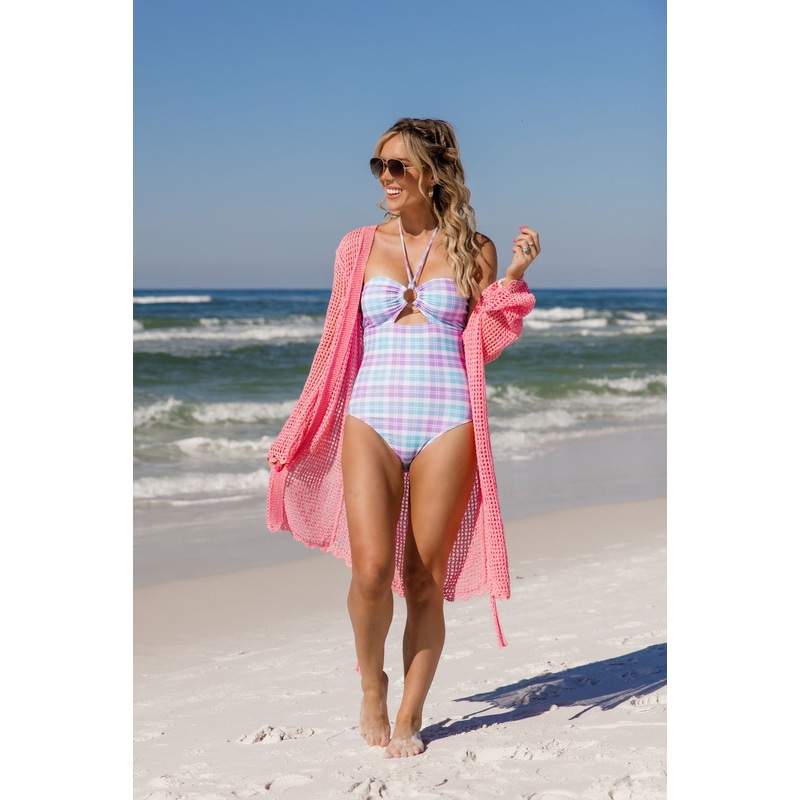 Nautical Charm Pink Open Knit Belted Cover Up FINAL SALE