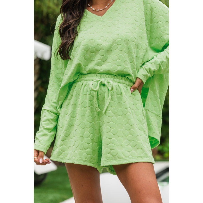 No Complaints Lime Green Floral Terry Cloth Shorts FINAL SALE