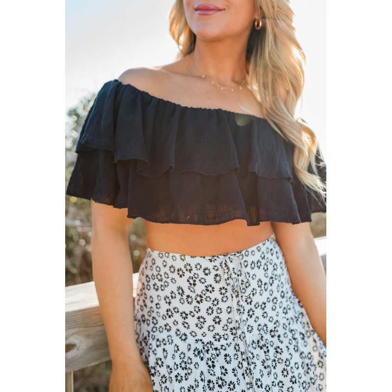 Swaying In A Breeze Black Linen Blouse