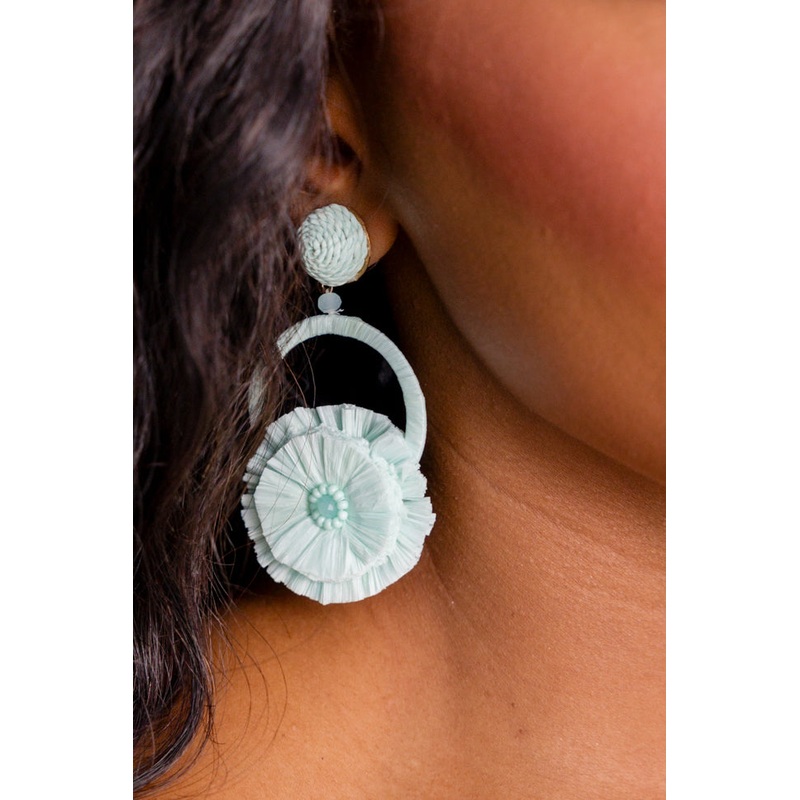 Turquoise Raffia Statement Earrings