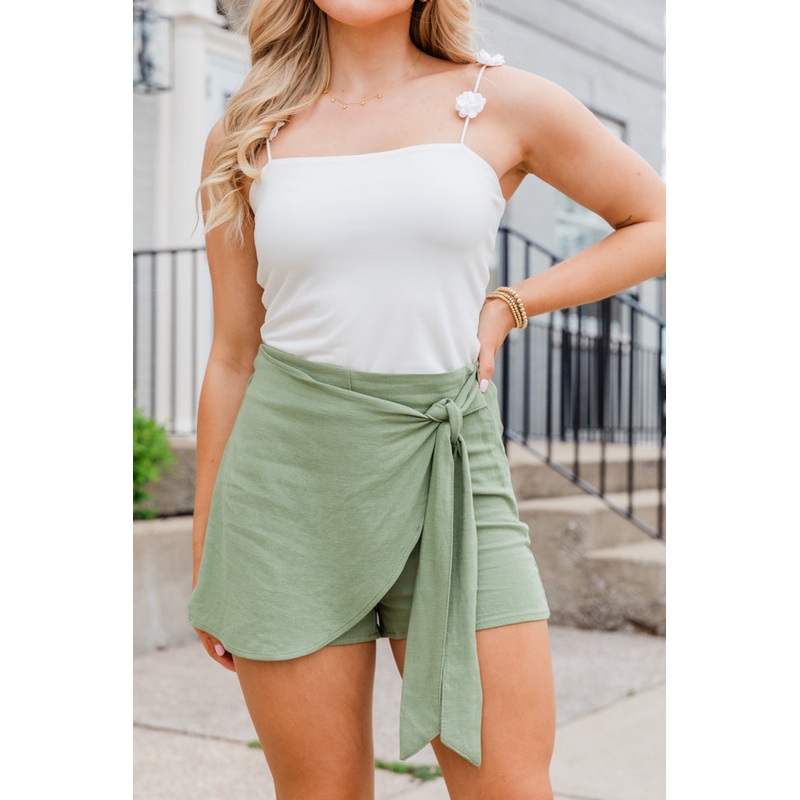 Unbreakable Bond Light Olive Linen Blend Side Tie Skort FINAL SALE