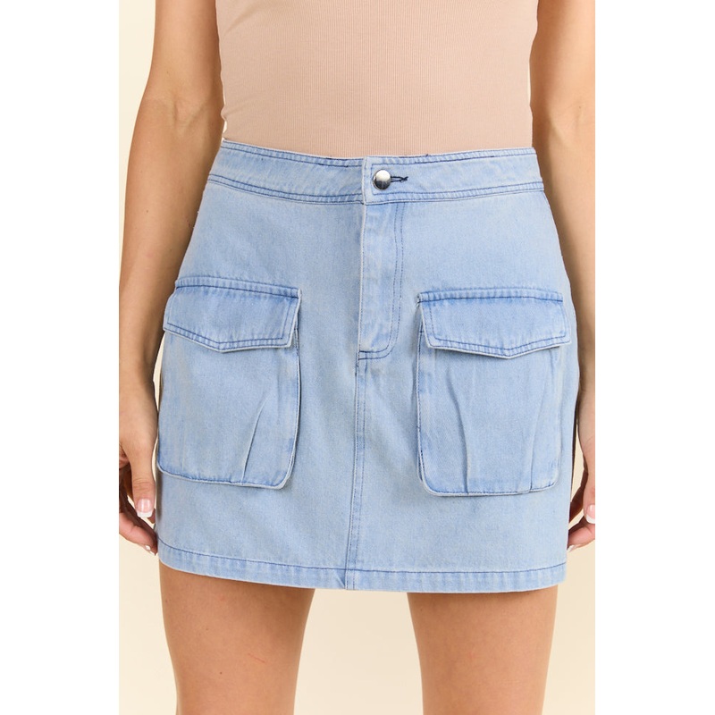 Worn In Love Cargo Light Wash Denim Mini Skirt FINAL SALE