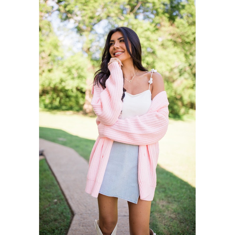 All In Theory Pink Oversized Cardigan