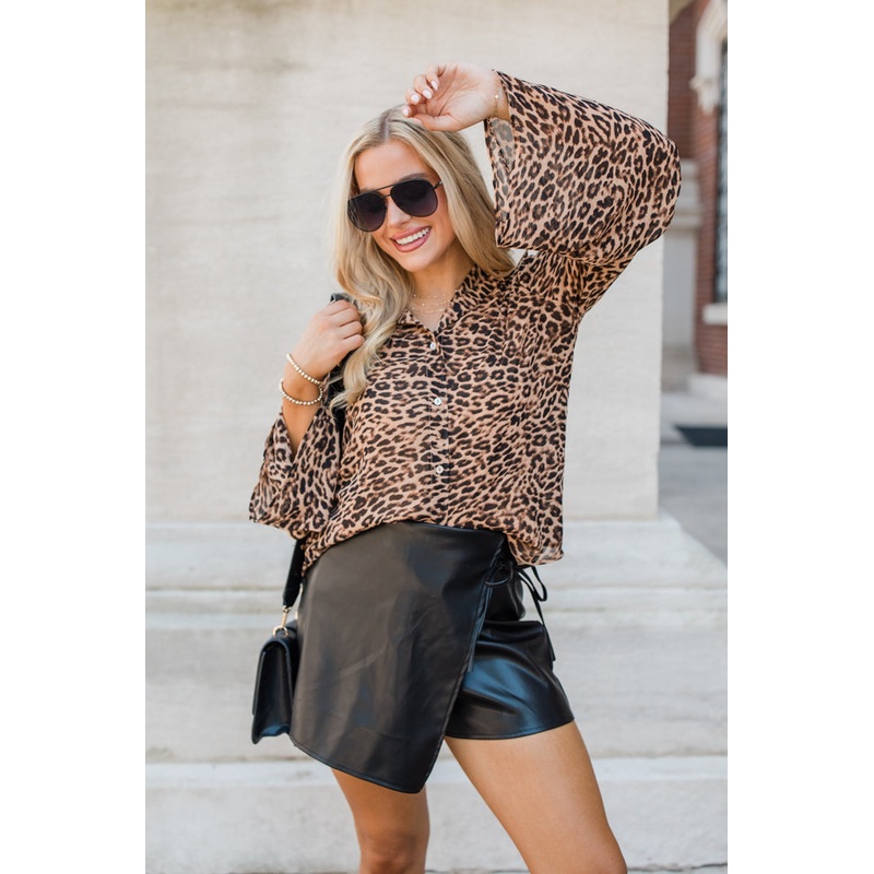 Along For The Drive Leopard Print Bell Sleeve Blouse FINAL SALE