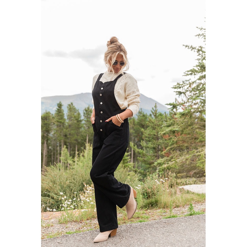 Can’t Replace You Black Button Front Wide Leg Overalls FINAL SALE