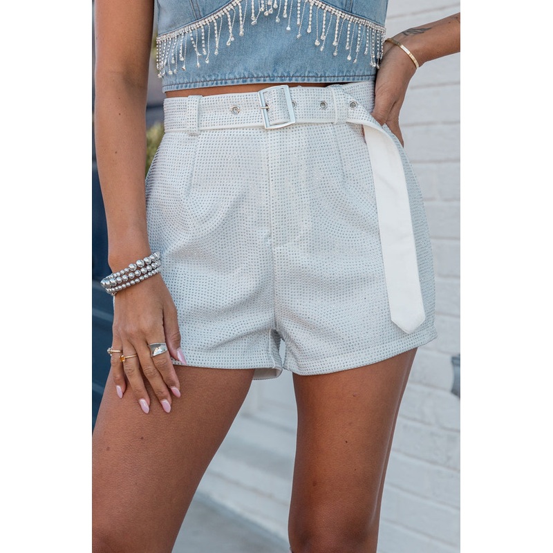 Center Stage Ivory Rhinestone Studded Shorts FINAL SALE