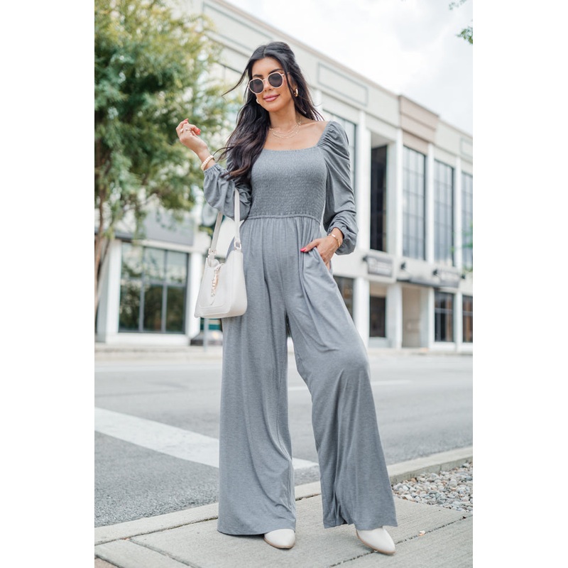 Deep In My Heart Heather Grey Knit Solid Jumpsuit FINAL SALE