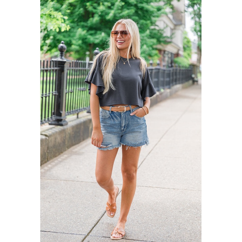 Embrace The Journey Charcoal Waffle Crop Tee FINAL SALE