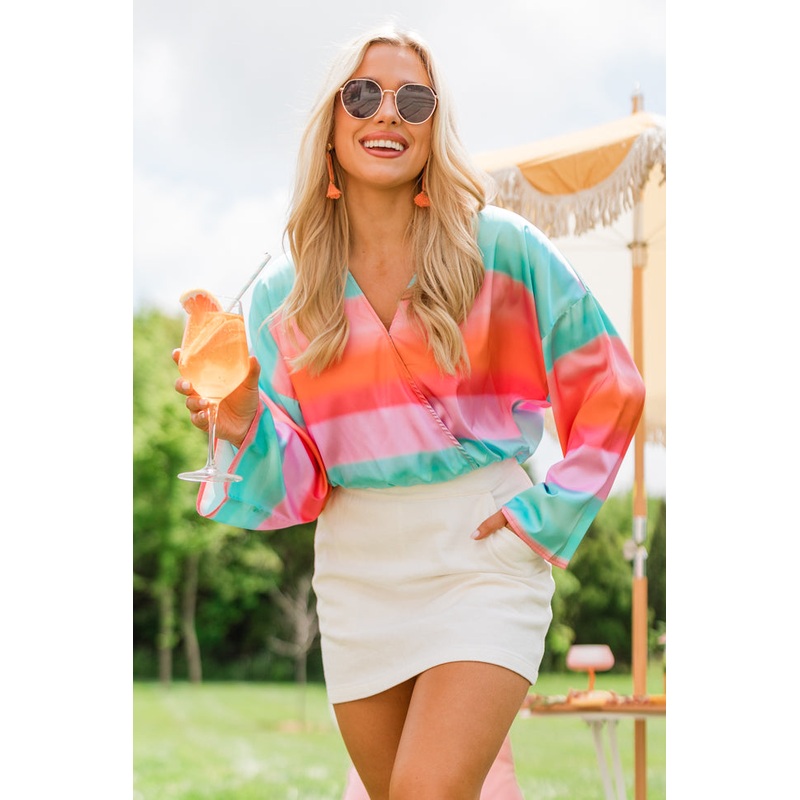 Final Bow Sunset Multi Satin Wrap Top FINAL SALE