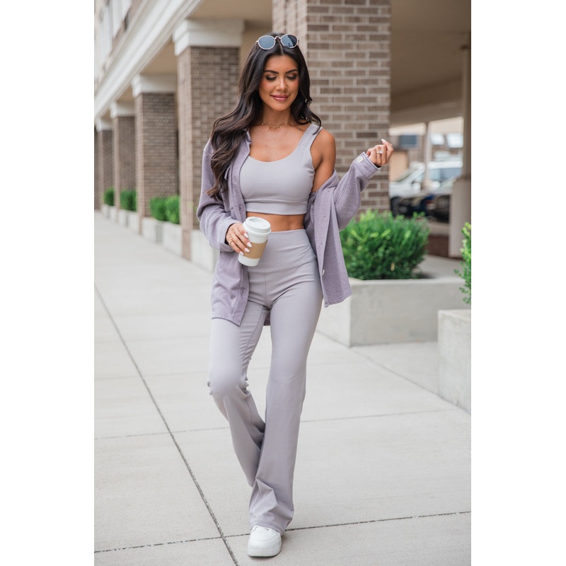 Get Moving Taupe Flare Knit Leggings FINAL SALE