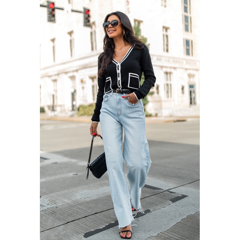 Gives Me Time Black and Ivory Contrast Trim Cardigan FINAL SALE
