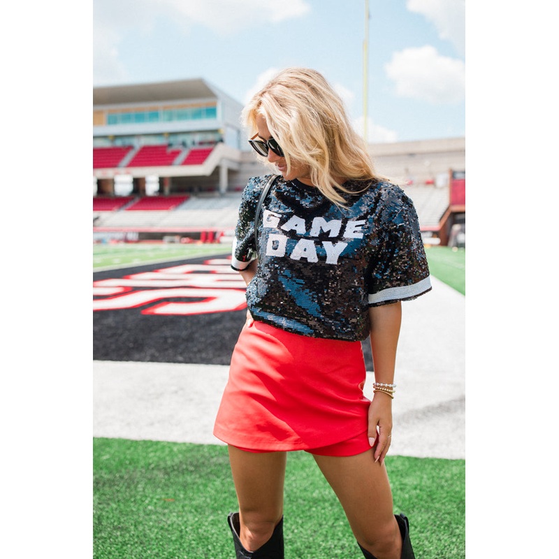 It’s Gameday Black Sequin Top FINAL SALE