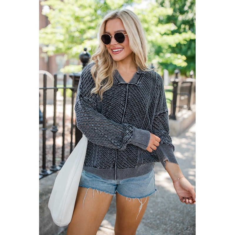 It’s Too Easy Black Acid Wash Sweater FINAL SALE