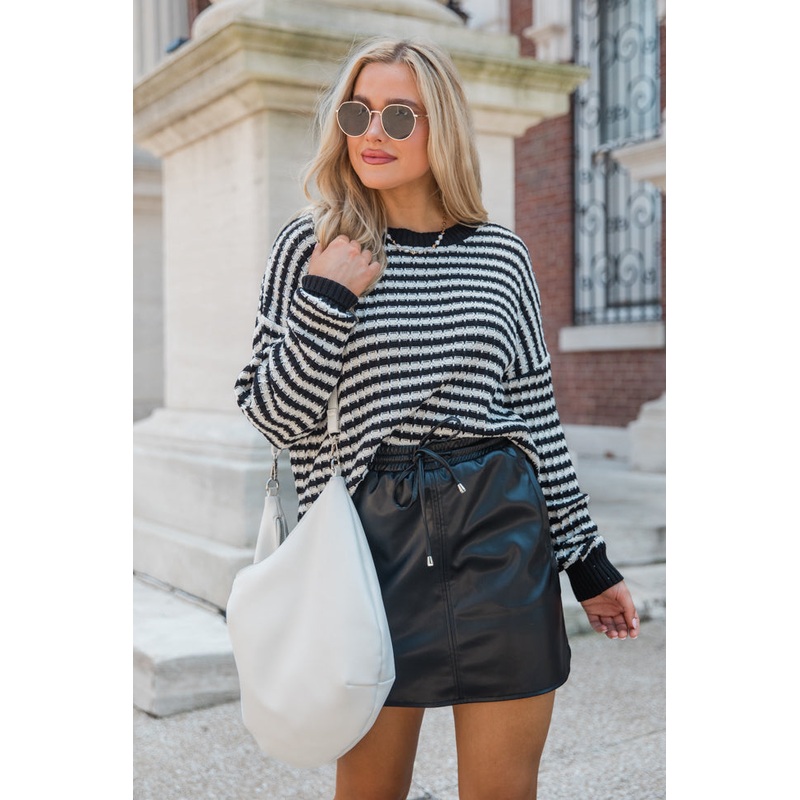 Just For Now Black Drawstring Faux Leather Skort FINAL SALE