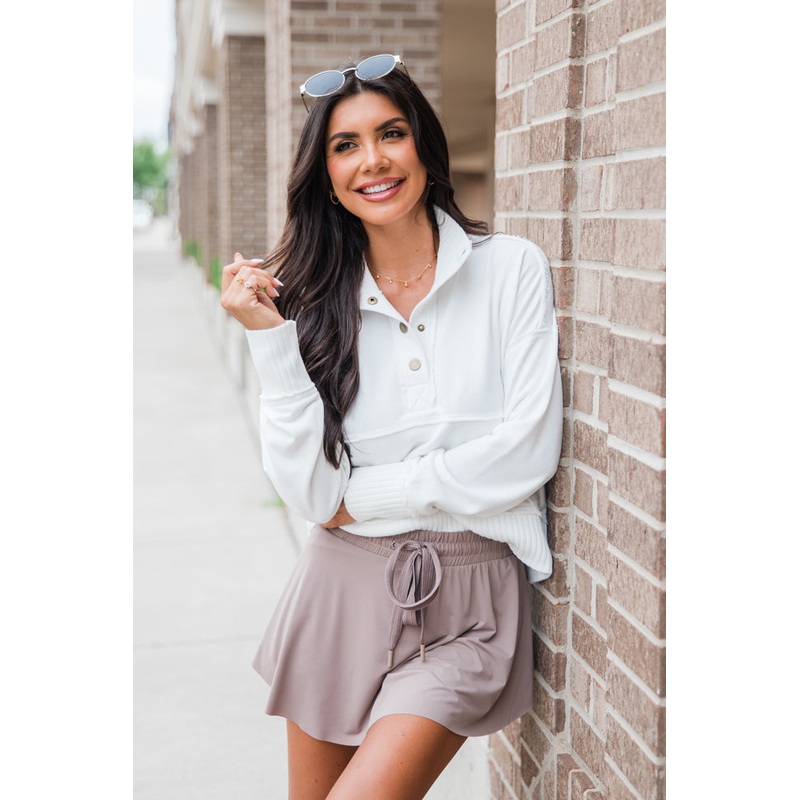 Just Go With It Ivory Crop Henley Pullover