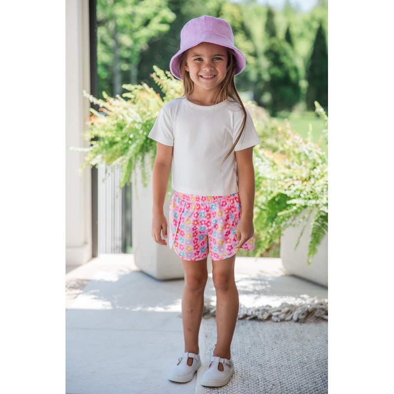 Kid’s Errands to Run Multi Floral Check High Waist Shorts FINAL SALE