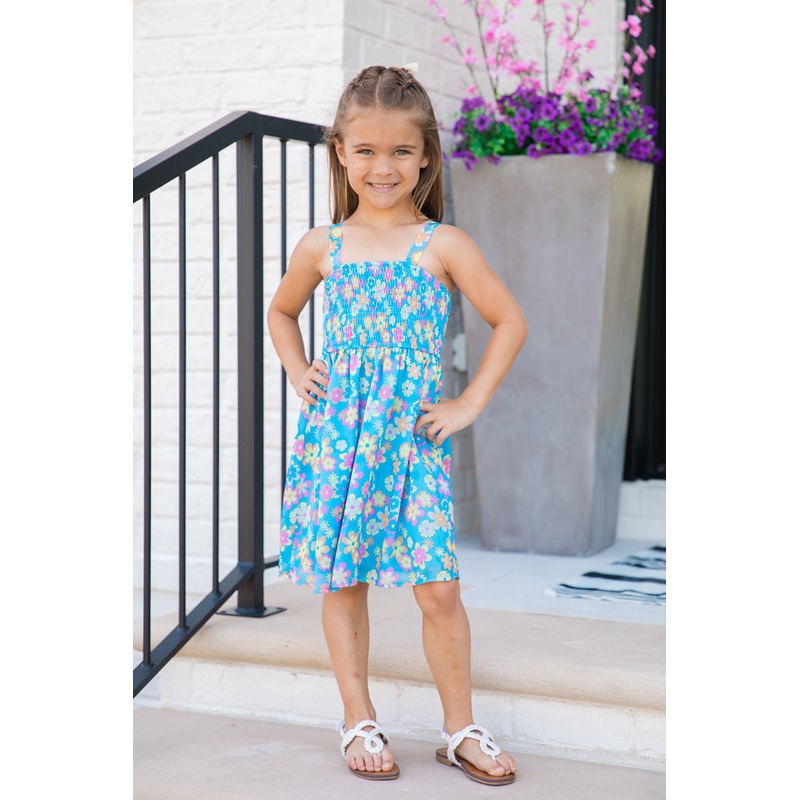 Kid’s Sunny Skies Blue Floral Mini Dress FINAL SALE