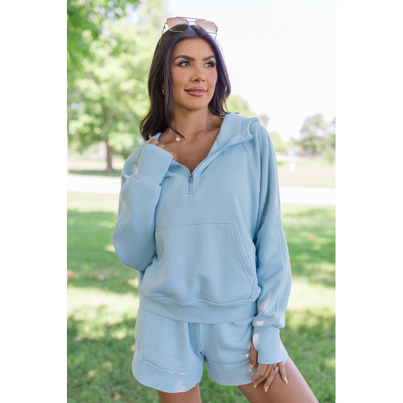 Learn As You Go Blue Acid Wash Quarter Zip FINAL SALE