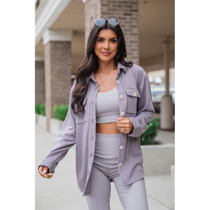 Learn As You Go Taupe Acid Wash Knit Shacket FINAL SALE
