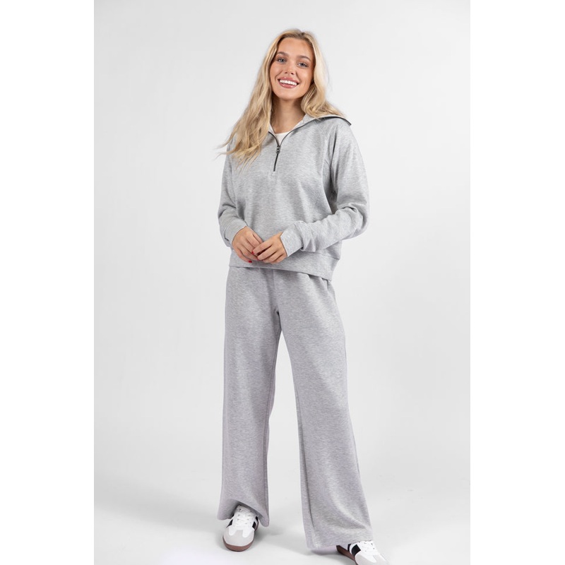 Let’s Just Stay Heather Grey Quarter Zip Knit Pullover