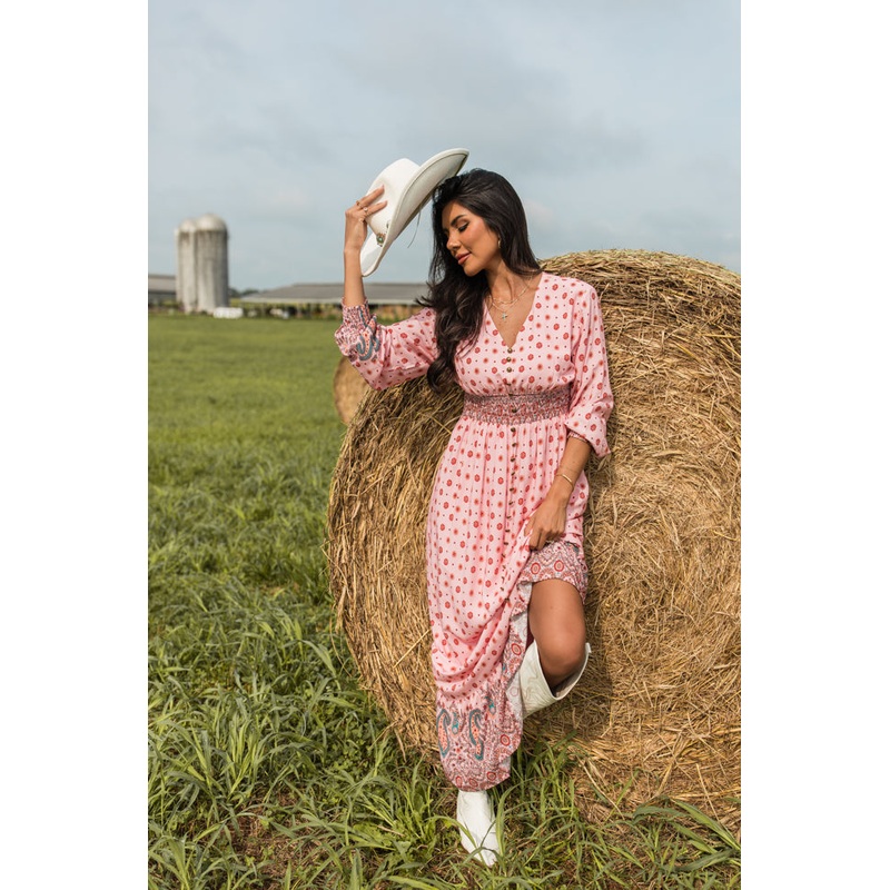 Like You Said Pink Multi Border Print Maxi Dress FINAL SALE