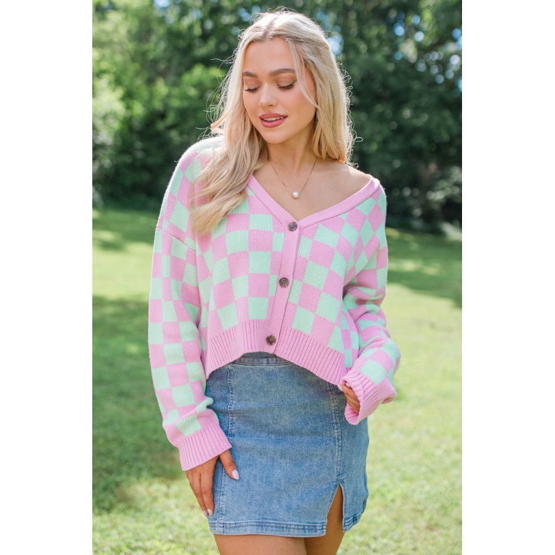 Making Memories In Watermelon Crawl Cropped Checkered Cardigan FINAL SALE