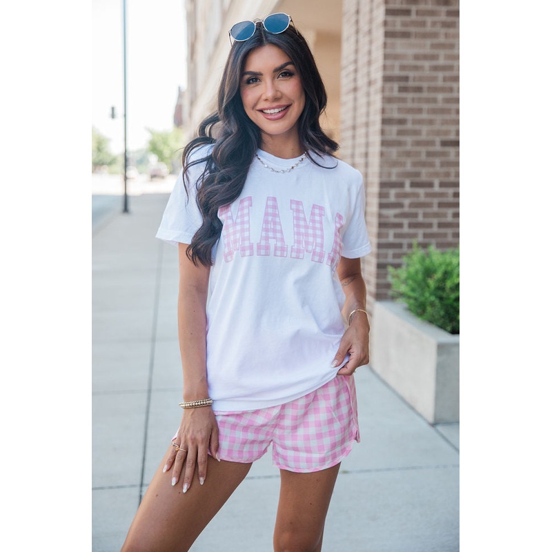 Mama Gingham White Graphic Tee