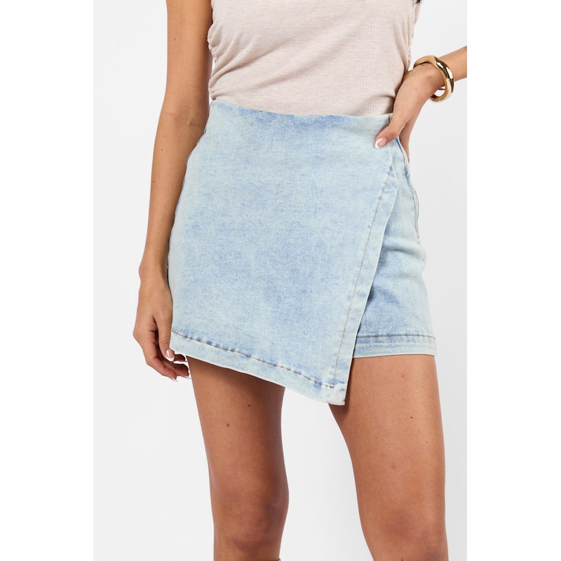 My Favorite Light Wash Acid Wash Denim Skort