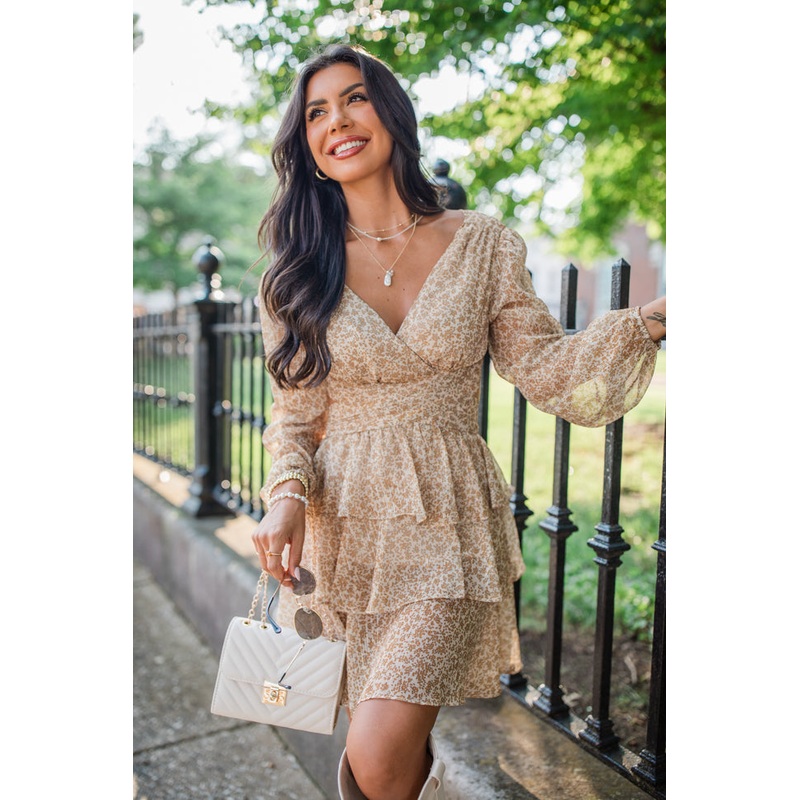 My Whole World Mustard Shimmer Detail Printed Dress FINAL SALE