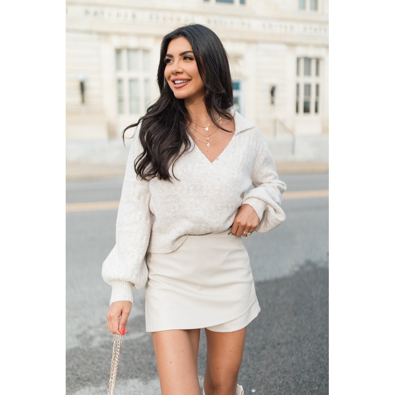 See You Tomorrow Beige Collared Wrap Sweater FINAL SALE
