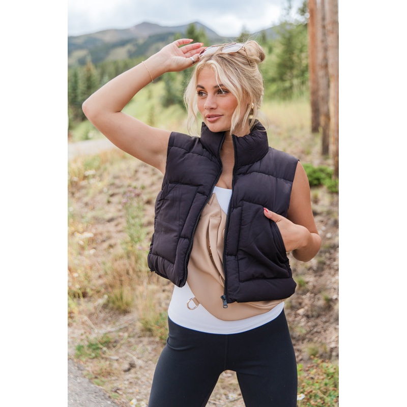 Sights To See Black Cropped Puffer Vest FINAL SALE