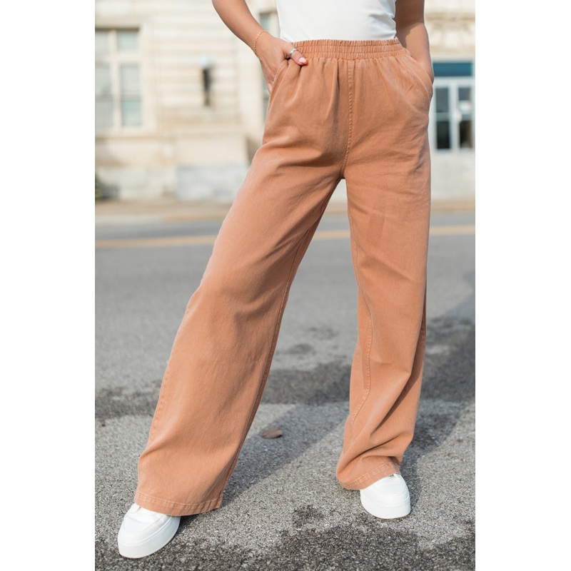 Something Worth Saving Chocolate Acid Wash Pull On Cotton Pants FINAL SALE