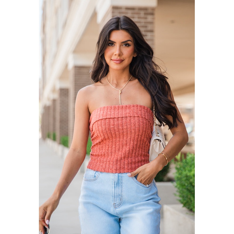 Sounds Of Joy Rust Strapless Sweater FINAL SALE