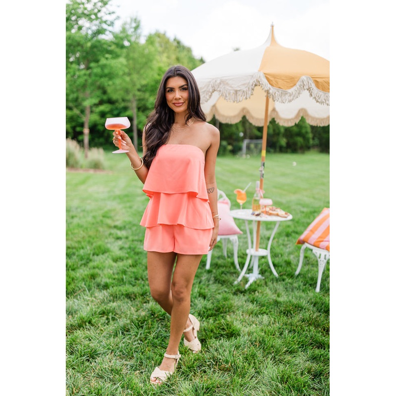 Sundown Serenity Orange Strapless Zip Up Romper FINAL SALE