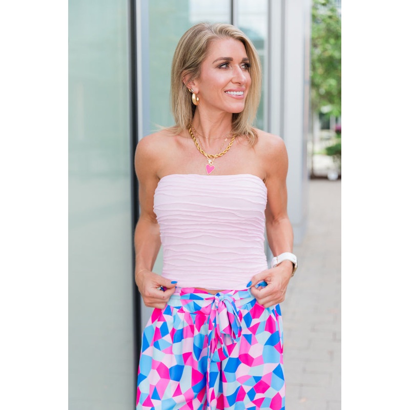 Taking Your Time Pink Textured Strapless Knit Top