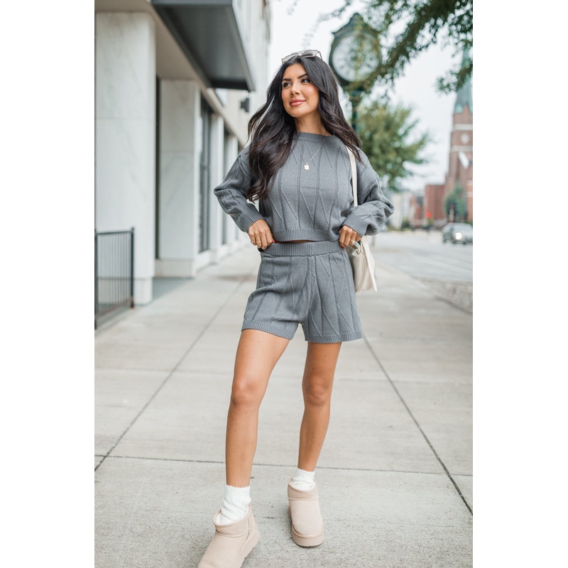 All the Way Home Charcoal Textured Sweater Set FINAL SALE